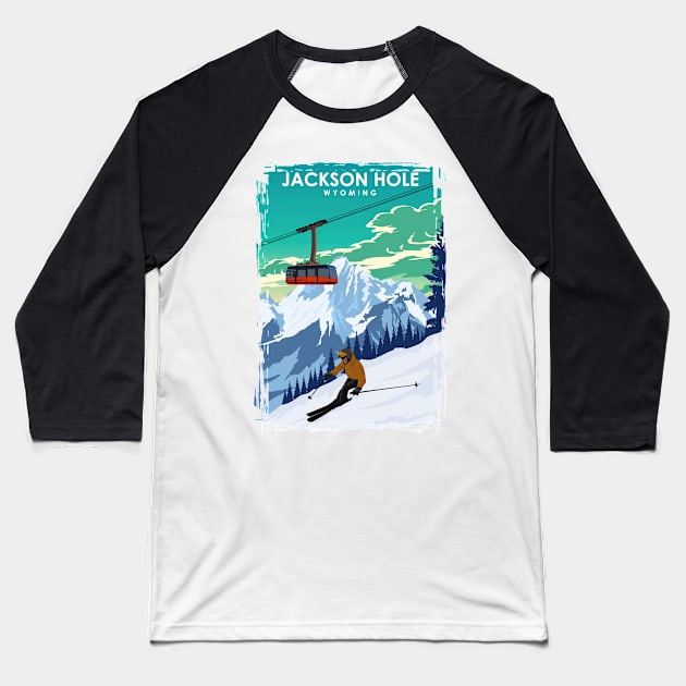 Jackson Hole Wyoming Travel Poster Baseball T-Shirt by jornvanhezik